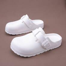 女士拖鞋，新款夏季时尚百搭舒适软底厚底防滑休闲沙滩凉鞋，简约清新系带一脚蹬淋浴防滑拖鞋 - 白色 - 查看 5