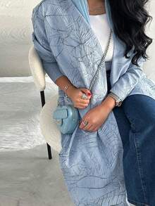 Skromna, teksturowana żakardowa kurtka z długim rękawem dla kobiet, letnia - błękit nieba - Zobacz 2
