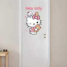 Sanrio 1 Set Creative Hello Kitty Waterproof Bathroom Glass Door Stickers, Bubble-Free 50cm Door Decal + Home Decor Stickers, Classic Fashionable Cute Cartoon "GOODLUCK" Blessing Decorative Stickers