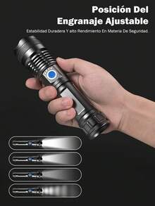 Linterna táctica de alta potencia con largo alcance, luz LED con pantalla LCD de visualización de alimentación, recargable por USB, con zoom telescópico, linterna para camping - Negro - Ver 11