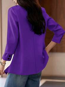 Women Plus Size Casual Plain Color Blazer, Spring/Autumn - Purple - View 2