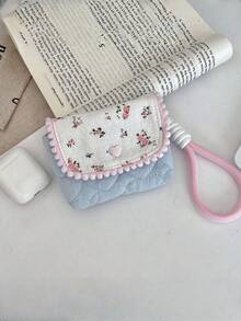 1Pc Cute & Fresh Lace Earphone Case, Compatible With Apple Earphones Protection Cover, Soft Case For Wireless Bluetooth Earbuds, Purse Grid Pattern Floral Earphone Bag,Christmas Gifts, Wedding Gifts