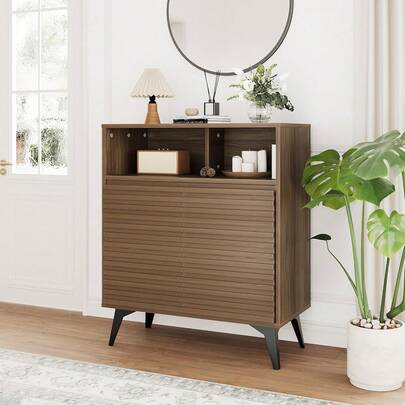Fluted Storage Cabinet With Metal Legs, Mid Century Modern Sideboard, Buffet Credenza With Storage For Kitchen Dining Room Living Room, Hallway, Entry