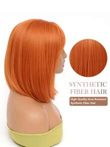 万圣节橙色假发短鲍勃假发女士短直发假发带刘海柔软天然合成耐热假发适用于派对万圣节假发角色扮演狂欢节假发 12 英寸 - 橘色 - 查看 7