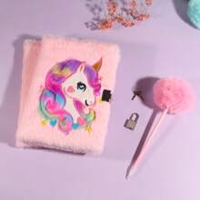 1/2 件粉色毛绒 A5 可锁日历笔记本，软封面梦幻日历簿，学校用品日记本（含圆珠笔），学校用品，返校 - 彩色 - 查看 8