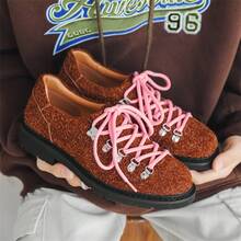 Men's Derby Shoes New Versatile Lace-Up Casual Shoes With Hidden Wedge Thick Sole Small Leather Shoes - 黑色 - 查看 8