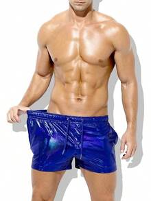 Men's Holographic Metallic Short Sparkly Shiny Short Pants Rave Outfit Hot Shorts With Pockets And Drawstrings - A6-blue-ck3118 - View 5