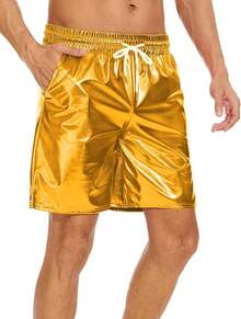 Men's Metallic Shorts Shiny Rave Shiny Sparkly Shorts With Pockets - 金色 - 查看 4
