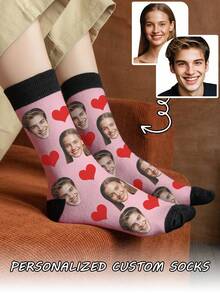 Customized Photo Socks For Men, Can Print Any Face, Suitable For Handsome Guys And Beautiful Ladies, Funny Couple High Socks, Suitable For Valentine's Day, Birthday And Other Occasions, Cartoon Style, Multi-Color Options, Home Decor For Living Room And Bedroom, Suitable For Graduation Season, Winter, Christmas, Autumn, Festivals, Anniversary And Other Occasions - Multicolor - View 4
