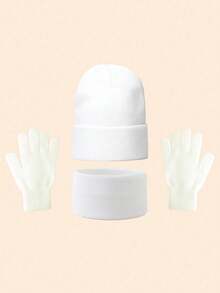 3 件套儿童纯色针织帽 + 围巾 + 手套套装（3 件套），男女通用滑雪帽，Y2K 风格户外防寒休闲冬季保暖帽，适合日常佩戴 - 針織帽+圍脖+手套 - 查看 28