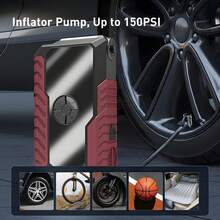 New Model Starter With Air Compressor, Portable Battery Starter 6000A Peak 150PSI Digital Tire Inflator, Portable 12V Car Battery Charger (2.64 Gallons Of Gasoline / 2.11 Gallons Of ) Quick Start Car With USB Charging Port And LED Emergency Light, Car Accessories Tools 6000A & 3000A Available Christmas - Igniter and air pump - red and black - 查看 4