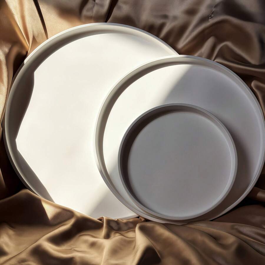 硅胶树脂模具托盘 - 三种尺寸（大/中/小），适用于水泥和混凝土，可用于制作首饰碟、花盆底座、DIY工艺品和家居装饰。 - 白色 - 查看 1