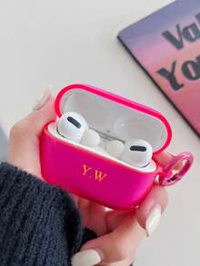 Custom Minimalist Matte Macaron Neon Color Bluetooth Earphone Protective Case, Matte Beige Style, Fashionable And Versatile, Includes 1 Earphone Hook - Fluorescent Rose Red - View 3
