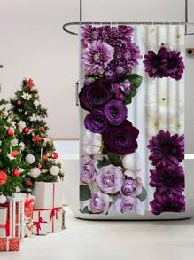 1/3/4 Stück Lila Rose bedruckter Badezimmerteppich Set, waschbarer Badezimmerboden Teppich, beinhaltet Badematte, U-förmige Toilettenvorlage - geeignet für Valentinstag, Halloween, Weihnachtsdekoration und Urlaubsgeschenke Badezimmerdekoration