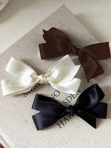6个/3个/2个/1个装 女士 4.72英寸/12厘米 黑色/米色/棕色 双层蝴蝶结发夹，优雅简约复古街头风，适合日常佩戴、通勤、旅行、上学、派对、送礼，爪夹、发夹、发卡、鳄鱼夹，秋季时尚，秋冬女装，蝴蝶结，可爱，发饰，头饰，发夹 - 彩色 - 查看 3