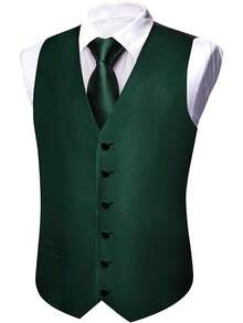 Formal Men Vest V-Neck Suit Vests Tie Bowtie Set Paisley Jacquard Waistcoat Clip Hanky Cufflink Lapel Pin Wedding 8PCShalloween - 翡翠綠 - 查看 8