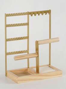 1pc Elegant Jewelry Organizer, 4-Tier Earring Holder With 48 Holes, 6 Hooks Necklace Storage, Stylish Wood Box For Bracelets & Rings, Perfect Gift For Mother's Day, Preppy Room Dr, Ideal For Valentine's Day, Thanksgiving, And Christmas Celebrations, Enhance Your Space With Functional And Chic Accessories, Must-Have For Fashion Lovers And Jewelry Enthusiasts, Organize Your Treasures In Style, Perfect For Gifting And Personal Use, Elevate Your Home Dr With This Versatile Jewelry Storage Solution.,Room Décor - Multicolor - View 8