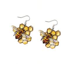 Needle Honeycomb Bee Pattern Acrylic Earrings Lovely Summer Cute Bee Earrings - Nhiều màu - Xem 5
