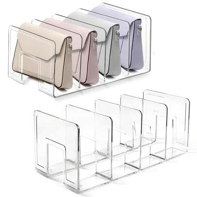 1pc/2pcs PET Wallet Storage Bag, Suitable For Closet, Bag And Wallet Storage Bag, No Assembly Required, Transparent Handbag Storage Rack For Shelf Divider, Handbag, Clothes, Sweater