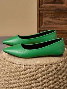 MonaNise 女士尖头时尚低帮平底鞋，户外休闲装，紫色、香槟色、红色、黄色、黑色 - 綠色 - 查看 5