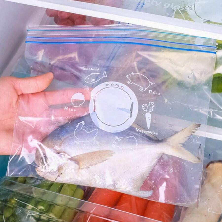 50pcs   Transparent Self Sealing Fresh-Keeping Bag With Food Pattern, Sealed For Storing Snacks, Fruits And Vegetables, Convenient For Preservation - Transparent - View 1