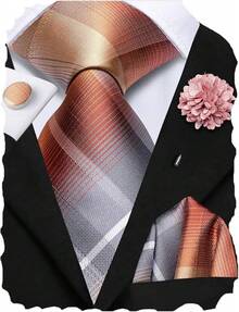 EstiloHi-Tie - Juego De Corbatas De Seda Para Hombre, 4 Piezas, Corbata Para El Cuello Y Bolsillo Cuadrados, DiseñO De Flores, Color Negro, Rojo Y VerdeVersióN Mejorada - Azul y marrón B - Ver 10