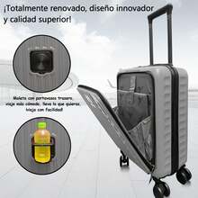 Maleta Cabina 18  Pulga Con Portavasos,tapa  Y Candado 10kg - Gris - Ver 2