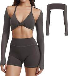 Women Crop Top Long Sleeve Bolero Open Front Workout Cropped Shirts Sports Shrug - Shadow - View 1