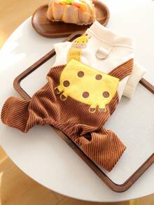 1pc Pet Clothes, Dog/Cat Outfit, Cute Costume For Small Dogs, Warm & Comfortable Giraffe Suspender Pants For Small Dogs In Autumn/Winter - Multicolor - View 5