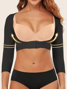 Arm Shaper For Women Posture Corrector Post Surgery Arm Lipo Compression Sleeves Slimming Arm Faja Front Closure Shapewear 3/4 Sleeve Crop Tops Black - màu đen - Xem 1