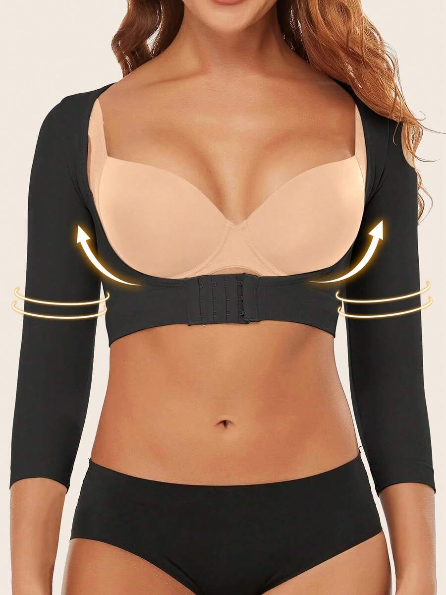 Arm Shaper For Women Posture Corrector Post Surgery Arm Lipo Compression Sleeves Slimming Arm Faja Front Closure Shapewear 3/4 Sleeve Crop Tops Black - màu đen - Xem 1