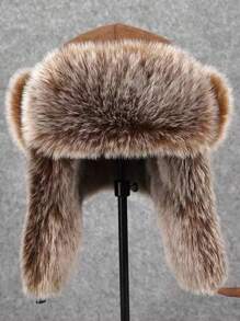 1pc Russian Mongolian Sheepskin Hat, Winter Trapper Hat, Faux Fur Ear Flap Hat For Middle-Aged & Elderly Winter Outfits Fall - Brown - View 6