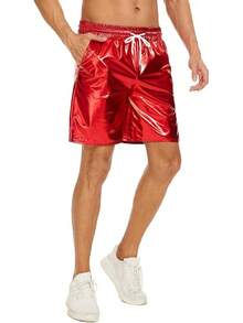 Men's Metallic Shorts Shiny Rave Shiny Sparkly Shorts With Pockets - Red - View 9