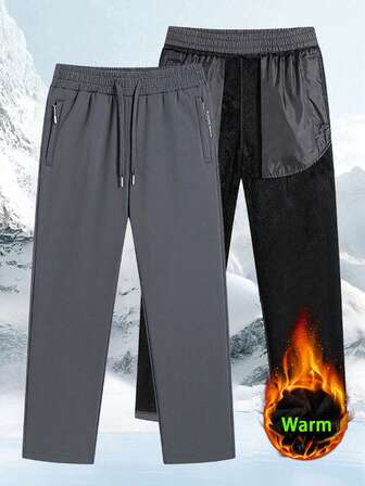 Men's Outdoor Thermal Lined Thick Straight Leg Casual Pants, Winter