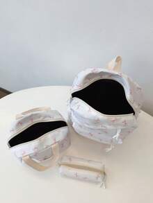 Bộ 3 món phong cách sinh viên thường ngày in hình nơ, bao gồm ba lô, túi đựng cơm trưa, túi đeo chéo và hộp bút có ngăn đựng laptop, dây đeo có thể điều chỉnh, nhiều ngăn dung tích lớn, bộ ba lô đa chức năng, phù hợp cho nữ/bé gái/thanh thiếu niên/sinh viên đại học/sinh viên tốt nghiệp sử dụng hàng ngày/kỳ nghỉ/du lịch/trở lại trường, ba lô nơ dễ thương, nơ, Kawaii - trắng - Xem 10