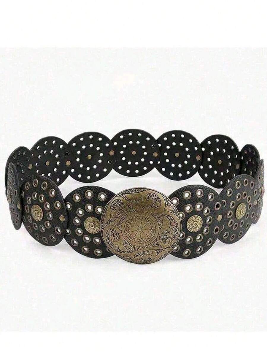 1pc Vintage Bohemian PU Leather Women's Belt, Suitable For All Seasons, American Western Cowgirl Retro Style