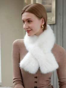 3pcs Women's Solid Color Faux Fur Headband, Scarf And Wrist Cuffs Set, Comfortable Polyester Accessory Kit Winter Outfits Fall Valentines Gift - Multicolor - View 4