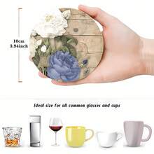 Set Of 4, Literary Vintage Floral & Butterfly Coasters - Round Wooden - Choose From 1 Set Or 46 Sets, Perfect For Home Decor, Restaurant And Housewarming Gifts, Suitable For Dining Table, Study, Office, Cafe, Bar, Birthday Gift For Family, Friends, Partner, Kitchen Decoration, Kitchen Accessories,Coaster Set,Coasters Drink Coasters,Coaster For Cup At Home - Multicolor - View 4