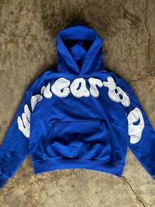 Unisex Y2K Streetwear Hoodie - Stylish Loose Fit Letter Print Sweatshirt For Men & Women, Casual Pullover Sweater For All Seasons - Màu xanh lam - Xem 2