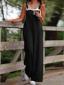 1 条纯色灯芯绒口袋金属纽扣带裤子，适合节日、婚礼、度假、办公室、日常穿着、约会、旅行、秋冬、牛仔风格 - 黑色 - 查看 2