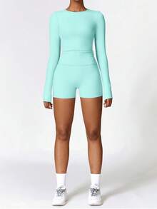 A Set Of Women's Gym Workouts Suitable For Yoga Exercises, Running, And Festivals Can Be Worn - 寶藍色 - 查看 3