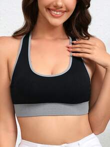 1 Bezszwowy top z blokami kolorów i pięknym wzorem na plecach, idealny do jogi i fitnessu