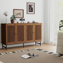 Sideboard Buffet Cabinet,Storage Cabinet With 4 Shutter Doors And Adjustable Shelves, Sideboard Console Accent For Dinning Room - Brown - View 1