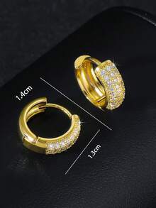 1 Pair/2pcs Fashion Hip Hop Geometric Triple-Row Zirconia Shiny Hoop Earrings, Personalized Punk Chic Luxurious Earrings, Suitable For Daily Wear, Parties, Gifts, High-End Parties, Unisex, Gift For Boyfriend, Christmas, Valentine's Day, Halloween Costume Accessories - Multicolor - View 4