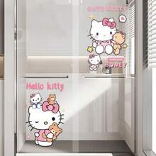 Sanrio 1 Set Creative Hello Kitty Waterproof Bathroom Glass Door Stickers, Bubble-Free 50cm Door Decal + Home Decor Stickers, Classic Fashionable Cute Cartoon "GOODLUCK" Blessing Decorative Stickers