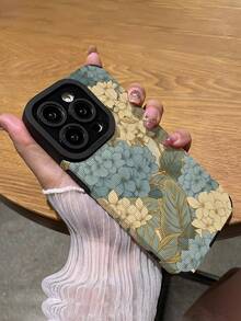 Flower 1pc Minimalist Yellow Floral Pattern Vertical Faux Leather Soft Protective Phone Case, Compatible With Apple And Models 17/17PRO/17PROMAX/16/16PLUS/16PRO/16PROMAX