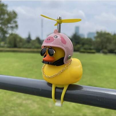 1pc Duck Bicycle Bell, Rubber Duck Bicycle Motorcycle Accessory, Yellow Duck Car Dashboard Decor, Cute Propeller Handlebar, Squeeze Duck Bicycle Horn, With Propeller Helmet - Gift For Duck Lovers