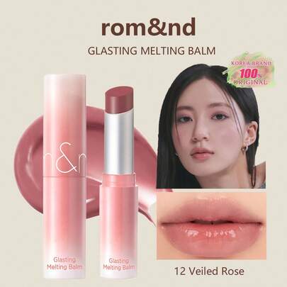 Rom&nd Romand GLASTING Melting Lipstick, 12 Colors: Veiled Rose, Airy Skin-Melt Film, Blurred Iris Glow, Lip-Breathe Adherence, Peach Tea Jelly Sheer, Cool Rose , Frosted Mint Oxygen