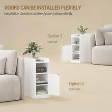 HEXCELEN Bedside Table, Narrow Side Table With 1 Cabinet Door, Nightstands With Open Compartment, Reversible Door, Space-Saving, Suitable For Bedroom, Living Room, White - trắng - Xem 4