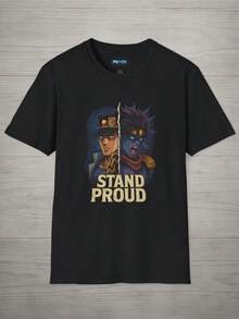 Anime Stand Proud T-Shirt, Anime Fan Shirt, Vintage Style Tee, Inspired Apparel, Casual - 黑色 - 查看 1